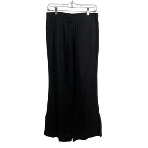 Express Pants Women 3/4 Black 100% Linen Wideleg Lagenlook Minimal Modest Coast